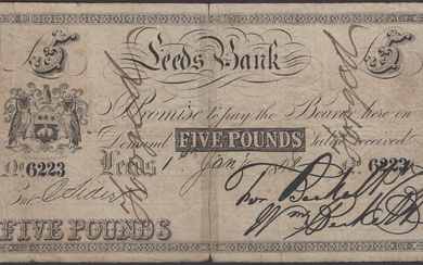 Leeds Old Bank, for Beckett & Co., £5, 1 January 1848, serial...
