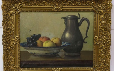 Leonard Krijnse (20ste eeuw), Stilleven met fruitschaal en tinnen klepkan