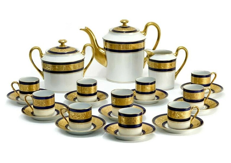 Limoges France Porcelain Tea Set for 10 Incrustation