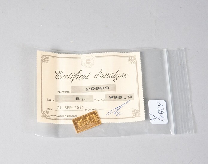 Lingotin en or. Poids: 5 g (Certificat... - Lot 46 - Paris Enchères - Collin du Bocage