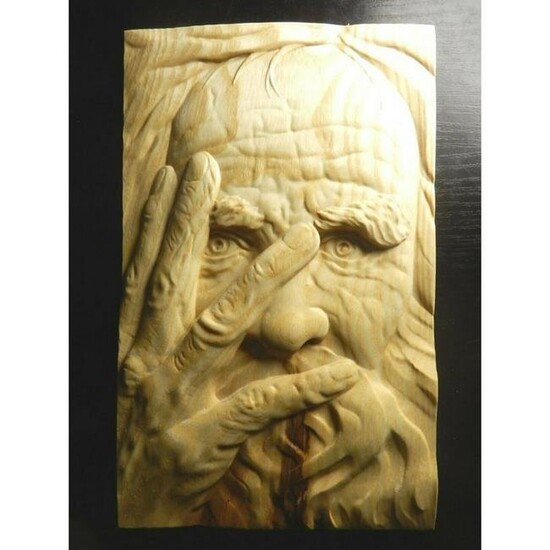 Lithuanian Carved Wood Picture, Old Man