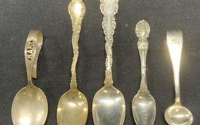 Lot 5 Antique & Vtg Sterling Silver Spoons