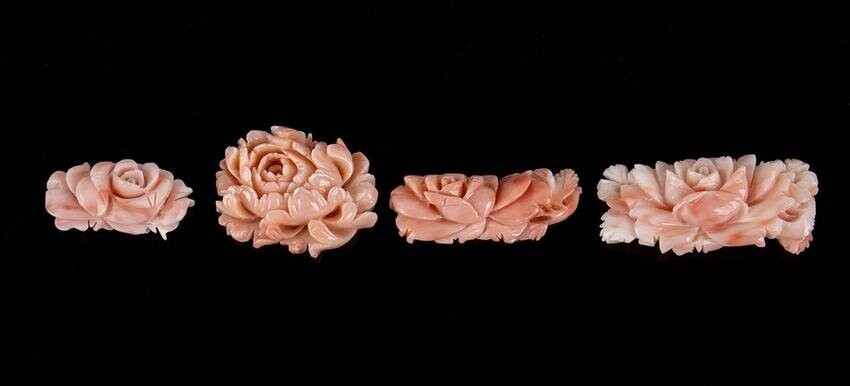 Lot of 4 carved cerasuolo coral flowers