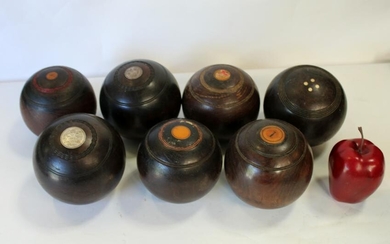 Lot of 7 English wooden lawn bowling balls