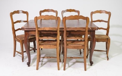 Louis XV Style Oak Draw Leaf Table & 6 Chairs
