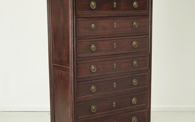Louis XVI mahogany marble top tall chest