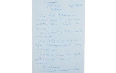 MARCEL DUCHAMP (1887-1968) LETTRE AUTOGRAPHE SIGNÉE à Pierre CABANNE. Cadaquès 12...