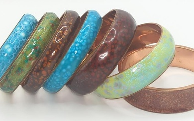 MATISSE RENOIR; Eight Modernist Enamel On Copper Bangle Bracelets
