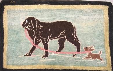 MOTHER DOG LEADING HER PUPPY HOOKED RUG