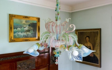 MURANO Crystal chandelier with 5 lights, polychrome.