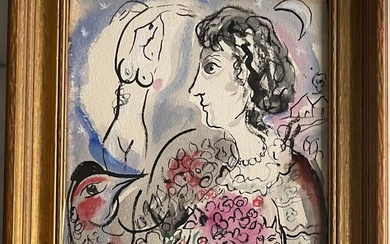 Marc Chagall Mixed Media on Board Art: 15" x 12"