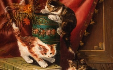 Max Carlier (1872-1938), playing kittens, oil on canvas, 58 x 83 cm