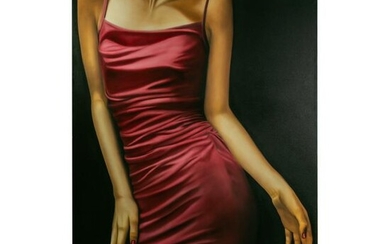 Michel Pellus (b.1945) Figural Red Dress Painting