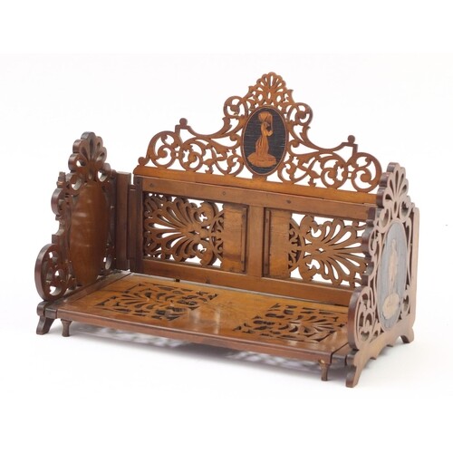 Mid 19th century wooden book slide with pierced fretwork and...