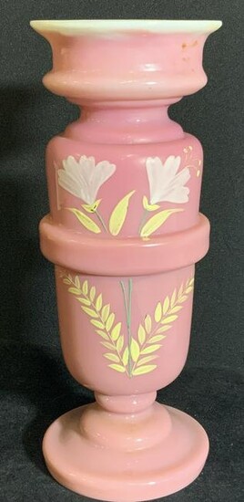 Mid Century Pink Art Glass Floral Tabletop Vase