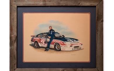 Mixed Media Piece of Paul Newman Bob Sharp Racing Datsun by Scott Griswold