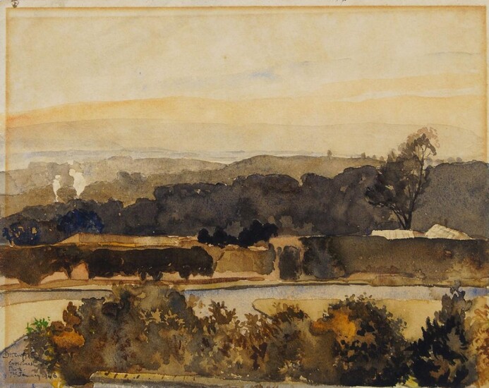 Modern British School, mid 20th century- Crowhurst Park, 7th January 1946; watercolour, signed, inscribed and dated, 22.5x28.5cm (unframed)