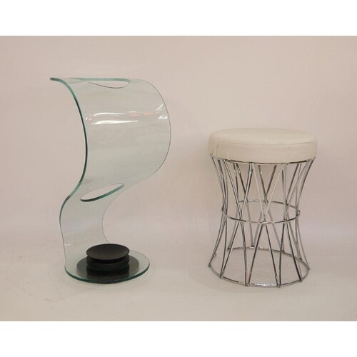 Modern Tam Tam shaped circular stool with cream leather top,...