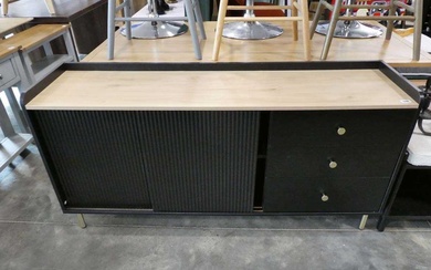 Modern black sideboard with ribbed sliding doors and 3 drawersCondition...