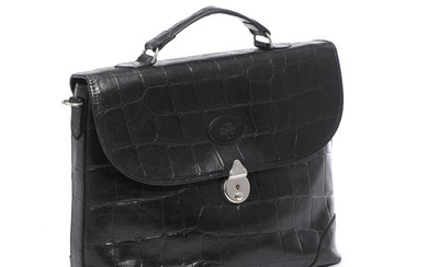 Mulberry A briefcase of black leather with silver tone hardware, short handle,...