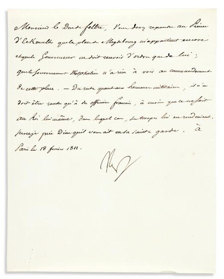 NAPOLÉON. Letter Signed, "Nap," to his Minister of