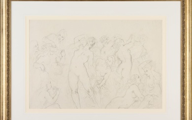 NORMAN LINDSAY, 1879-1969, The Revellers, pencil, 55x83cm