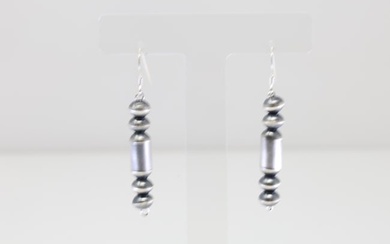 Native America Navajo Sterling Silver Pearl Beaded Dangling Earring's By Tonisha Haley.
