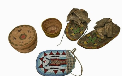 Native American Trade Bead Purse, Moccasins and