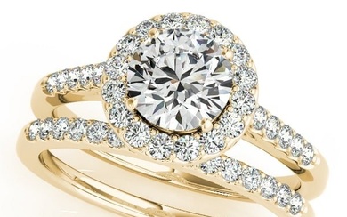 Natural 1.68 CTW Diamond Engagement Ring SET 18K Yellow Gold