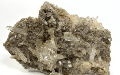 Natural Mineral Specimen. Quartz Crystal Points Cluster.