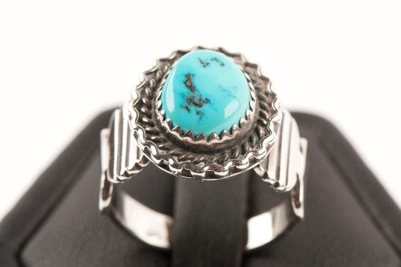 Navajo Sterling Silver & Turquoise Ring, Signed
