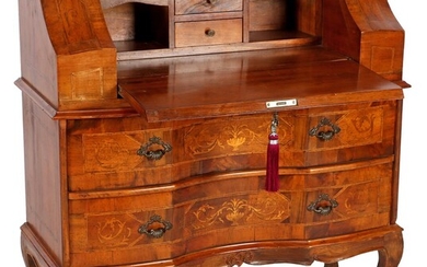 (-), Walnut flap desk with marquetry, after an...