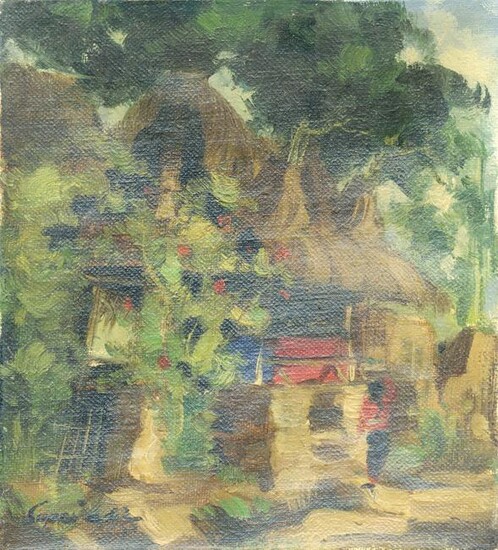 Oil Painting Of Village Hut