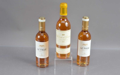 One half-bottle of Chateau d'Yquem 1994 and two half-bottles of Le Fage Monbazillac 2014