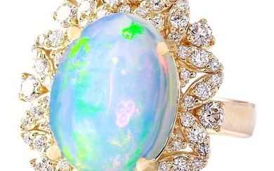 Opal Diamond Ring 14K Yellow Gold