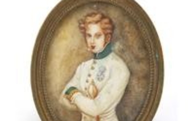 Oval hand painted portrait miniature of a young