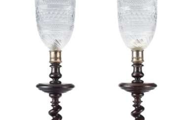 PAIR OF ENGLISH CUT-GLASS PHOTOPHORES, 20TH CENTURY