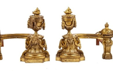 PAIR OF FRENCH BRONZE CHENETS with ETERNAL FLAMES