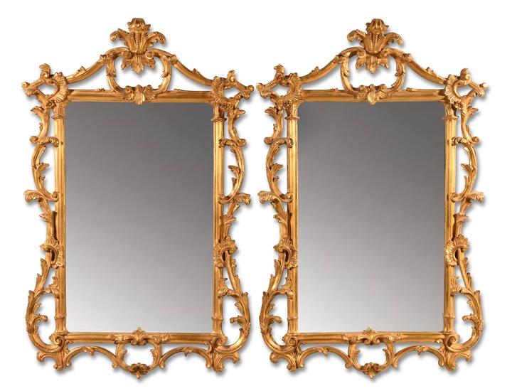 PAIR OF GEORGE III STYLE GILTWOOD MIRRORS 46 1/2 x 26 1/2 in. (118.1 x 67.3 cm.)