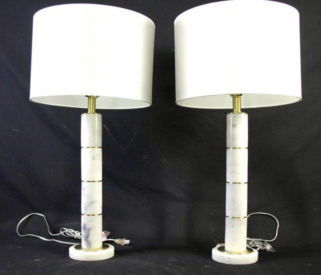PAIR OF MARBLE COLUMN LAMPS