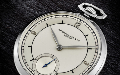 PATEK PHILIPPE. A RARE AND STUNNING STAINLESS STEEL POCKET WATCH WITH TWO-TONE DIAL REF. 609, MANUFACTURED IN 1937