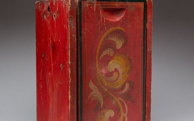 PENNSYLVANIA PAINT-DECORATED PINE CANDLE BOX.