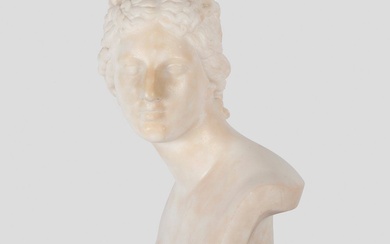 PIETRO BAZZANTI (Italie, 1825-1895). Buste de Vénus. Marbre blanc, sur socle vert foncé. Signé Bazzanti,...