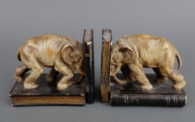 Paar gipsen boekensteunen in de vorm van olifanten -defecten-,...