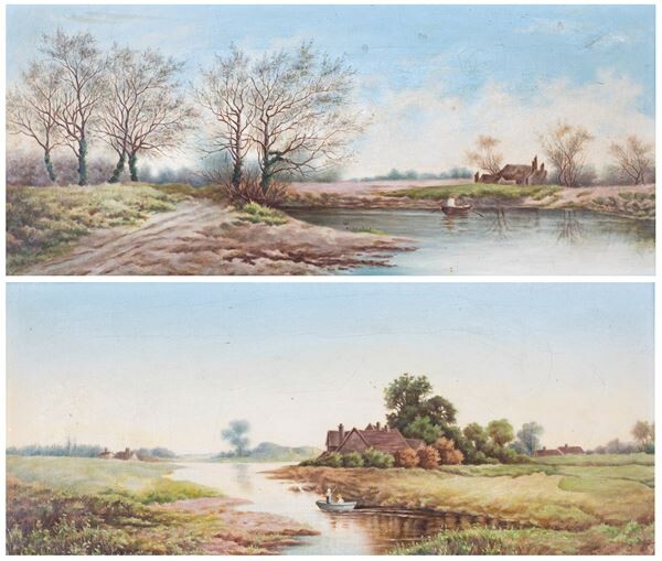 Paesaggi fluviali con imbarcazioni e casolare, Pittore del XIX secolo