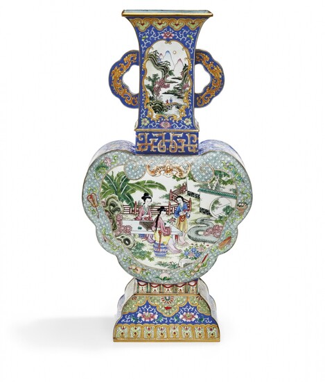 Painted enamel metal vase China, 20th Century