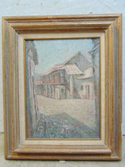 Painting, house, Rufino Ceballos, oil on canvas showing