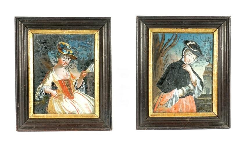 Pair 18th/19th Century Reverse Painted Portraits