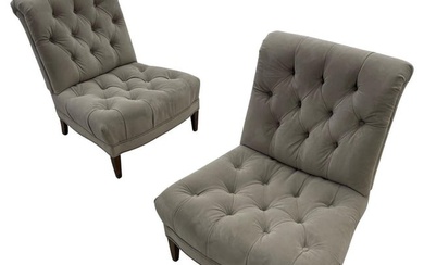 Pair Mid-Century Modern Slipper/Lounge Chairs, American Designer, Tufted, Suede