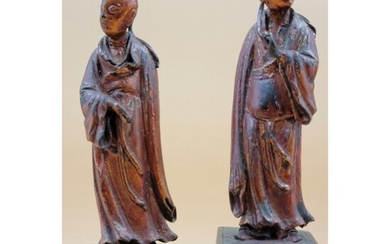 Pair Of Chinese Lacquered Bronze Figures 19th C
